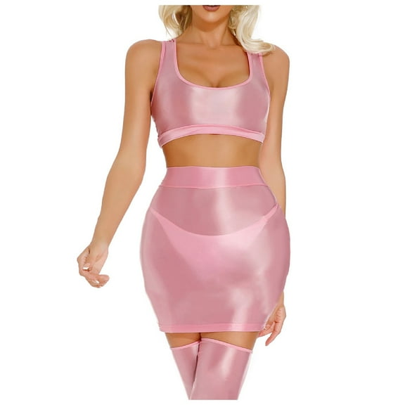 EDFBUYKRS Female Skirts Pleated Mini Skirts for Women Casual Women's Shiny Metallic Mini Skirt Wet Leather Short Skirt Stretch Pencil Party Skirt High Waist Clubwear