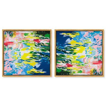 Art Remedy Maximalist Abstract Canvas 24 x 24 Gold Frame Vivid Waters II Set