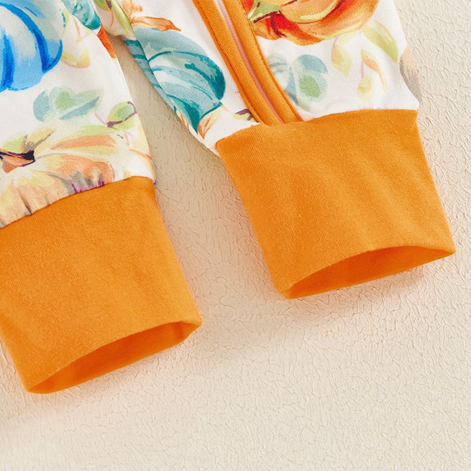 Bubble Romper Baby Girl Baby Halloween Fall Full Zip Jumpsuit Cartoon Pumpkin Print Long Sleeve One Piece Pajama Soft Comfort Baby Boy Bubble Romper Orange 0 Months-3 Months