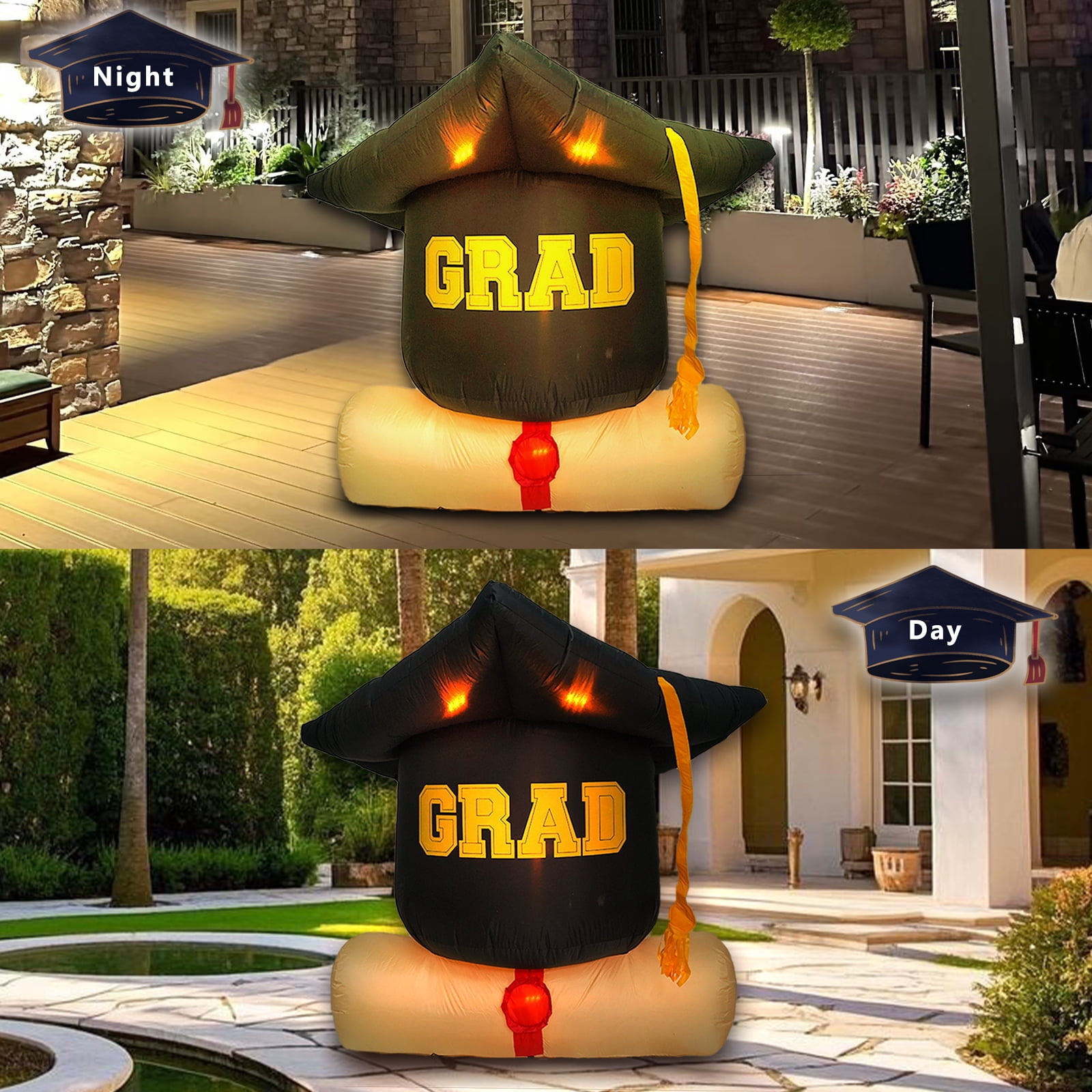 InfleasJoiy 6FT Graduation Season Doctoral Hat, Outdoor Inflatable Decoration with LED Lights