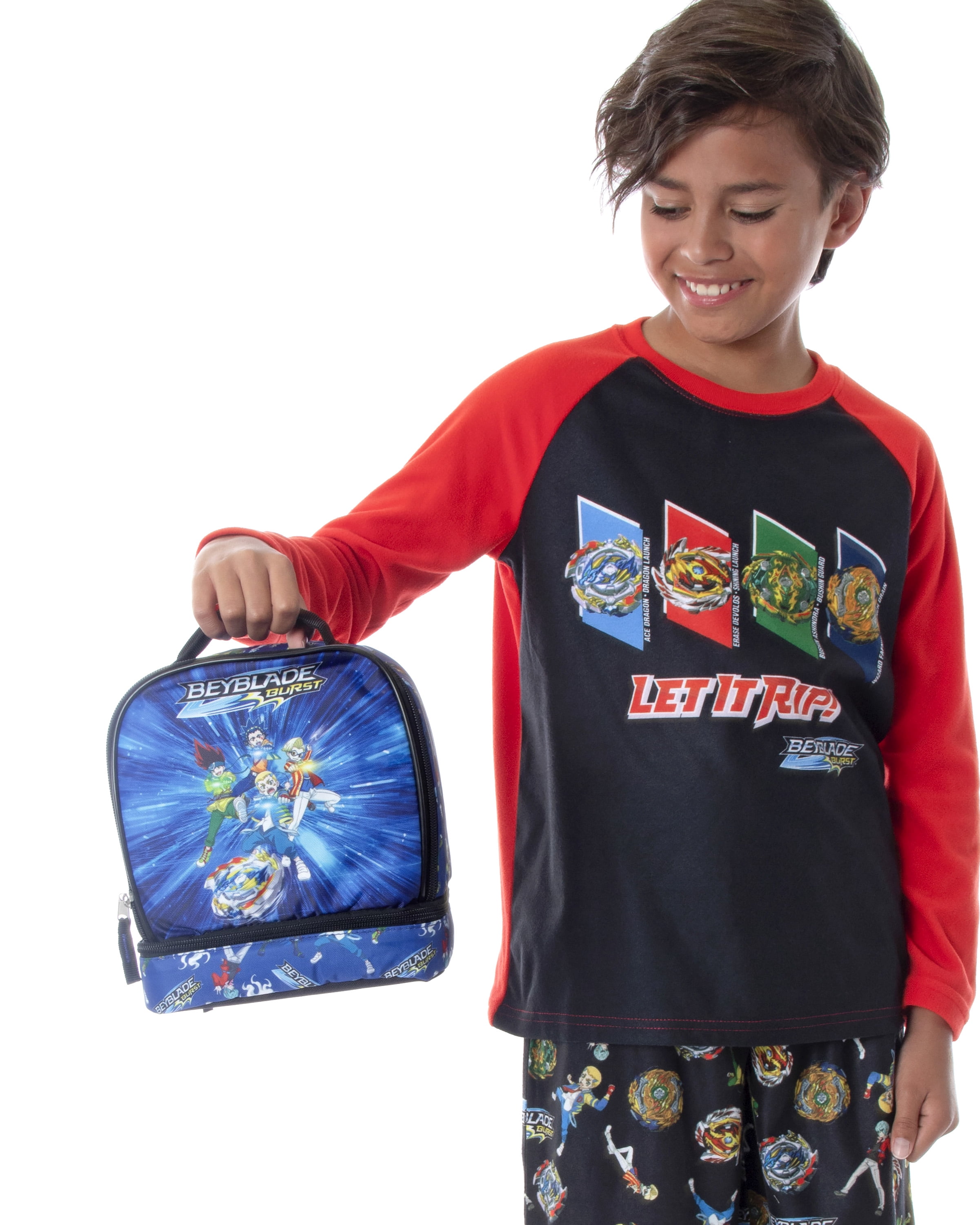 Beyblade Burst Spinner Top Anime Characters Dual Compartment Insulated Lunch Box Bag Tote 10"