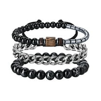 3Pcs Men Beaded Bracelets Alloy Chain Bracelet for Men Handmade Braided Bracelet Sets Jewelry Gifts for Men