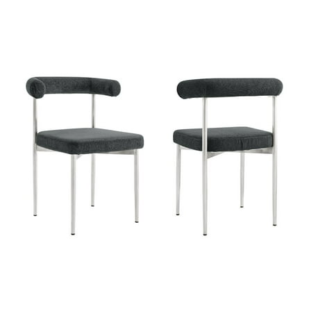 Shannon Dining Chair with Brushed Stainless Steel and Charcoal Fabric - Set of 2