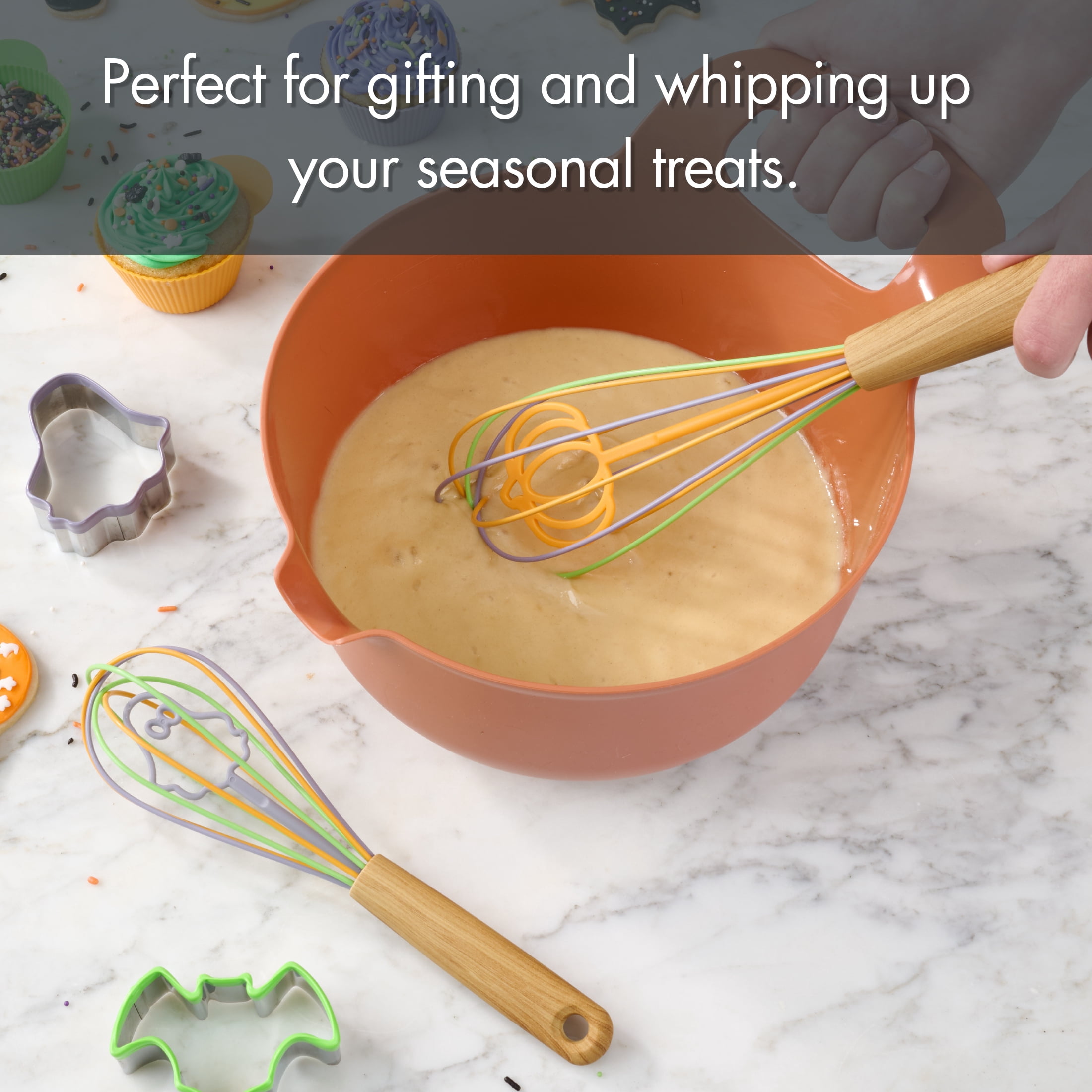 Way To Celebrate Whisk Set, 2-Piece, Silicone & Bamboo