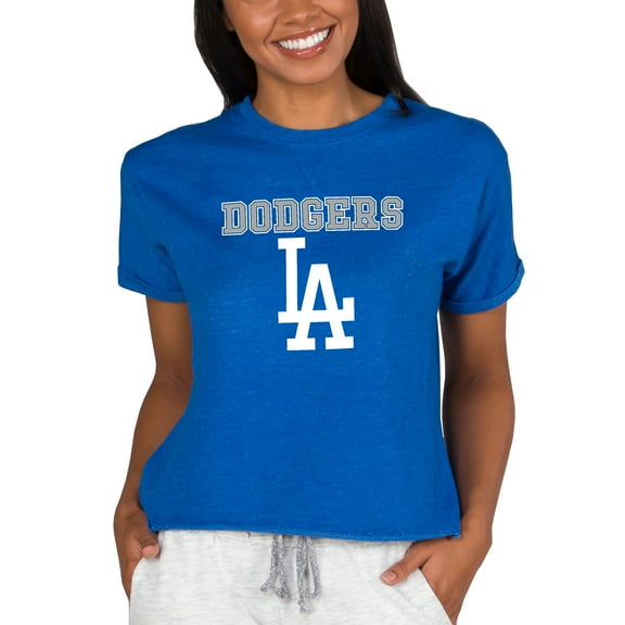 Women's Concepts Sport Royal Los Angeles Dodgers Tri-Blend Mainstream Terry Short Sleeve Sweatshirt Top