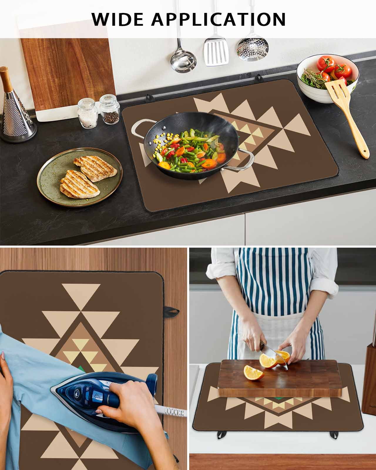 nqOlkjepod Large Induction Cooktop Protector Mat 36"x21", Brown Green Boho Stove Top Covers for Electric Stove, Vintage Southwest Abstract Geometric Stove Burner Cover Mats, Glass Top Stove Cover