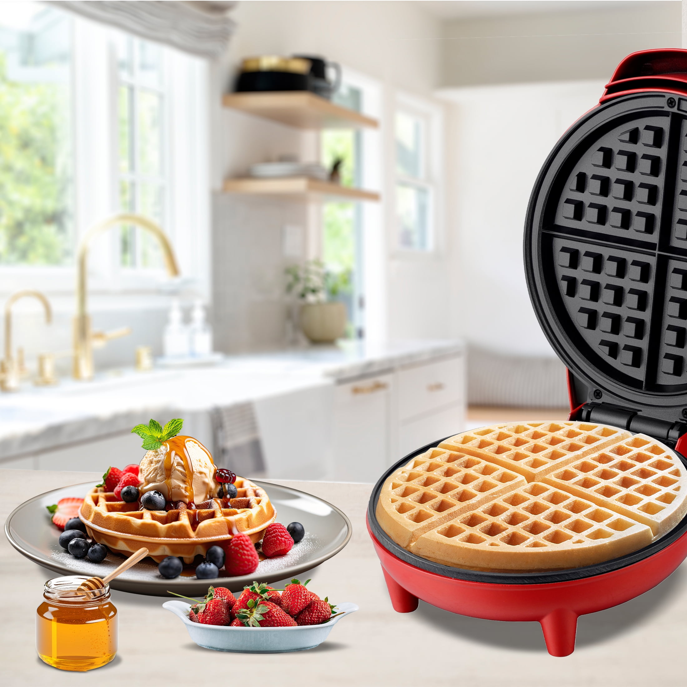 Courant Waffle Maker 7-inch Round Waffles in Less Then 5 minutes Delicious Belgian Waffles, Nonstick, Durable