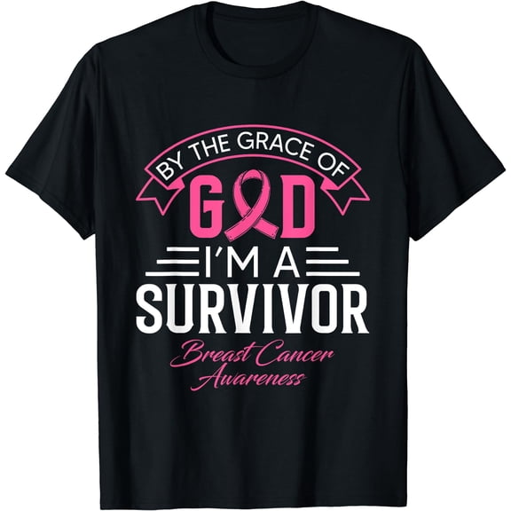 By The Grace God Pink Ribbon Support Beast Cancer Survivor T-Shirt