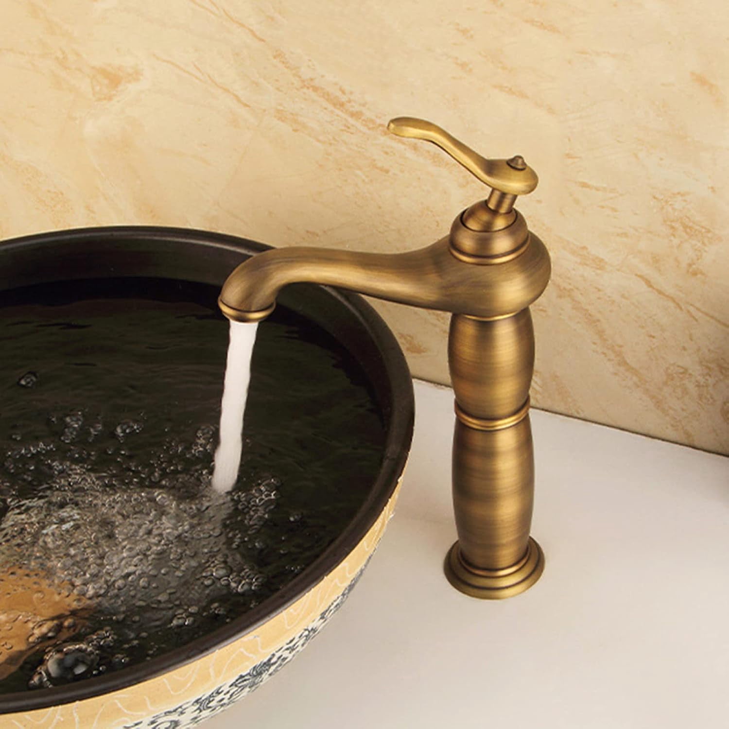 Vintage Sink Faucet Bathroom, Brass Sink Faucet Bathroom, Cold Hot Mixer Vintage Vanity Tap, Single Handle Bathroom Sink Faucet High, Black