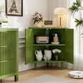 thumbnail image 3 of Fluted Floor Corner Kitchen Cabinet, Wooden Freestanding Cabinets Organizer with Door, Side Storage Organizer for Living Room, Dining Room, Bathroom Green, 3 of 16