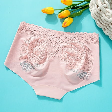 

Qcmgmg Panties for Women High Waisted Plus Size Seamless Lace Brief Underwear Pink 3XL