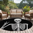 thumbnail image 5 of Skull Round Living Room Rugs 6 ft, Abstract Funny Black Skeleton Boho Hippie Gesture Black Background Washable Area Rug with Non-Slip Sturdy Edge Binding Round Carpet for Kitchen Office Bedroom, 5 of 9