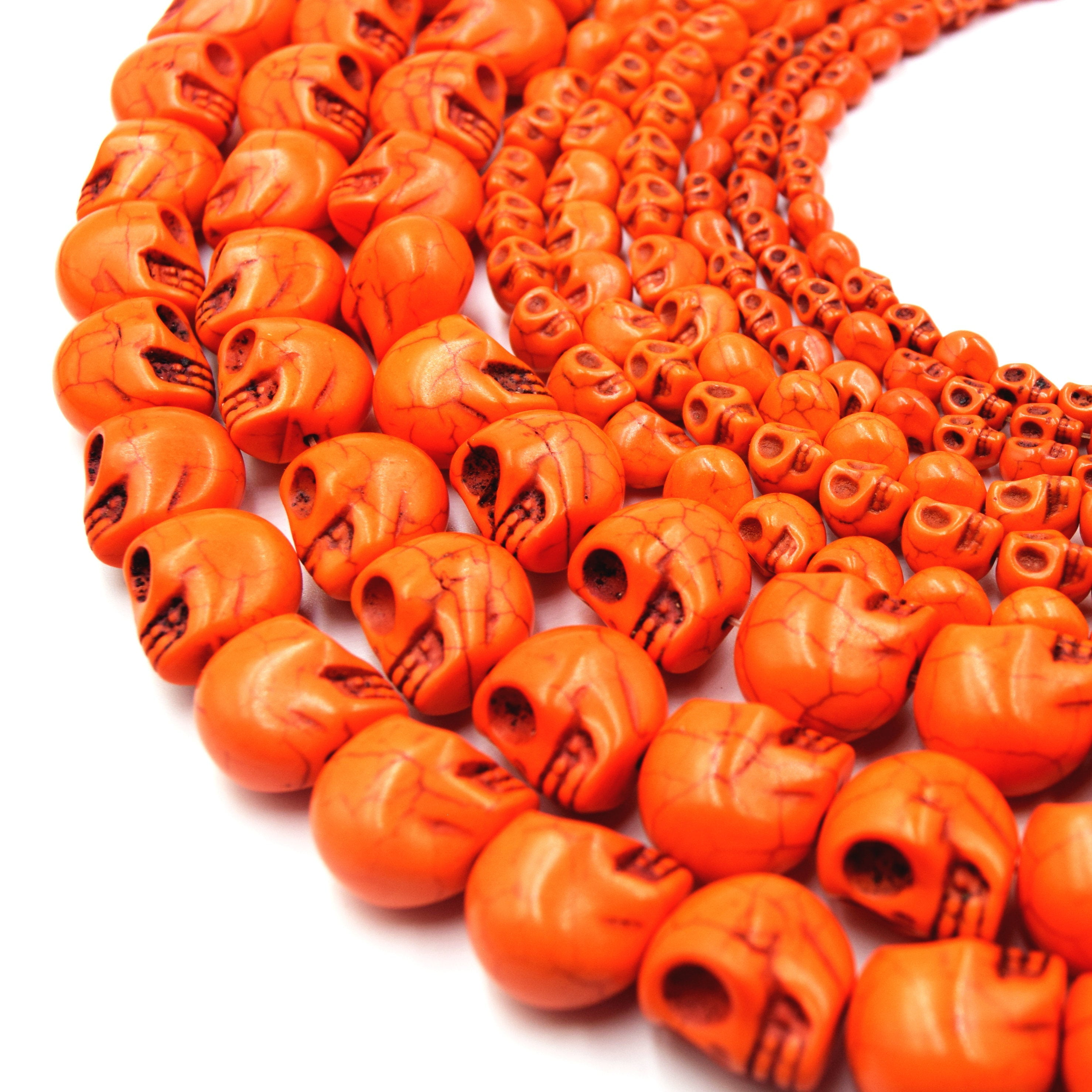 20 10mm Tiny Orange Turquoise Skull Beads Halloween 