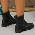 thumbnail image 4 of Aueoeo Womens Low Block Heel Glitter Ankle Boots sequin Low Heeled Fashion Boots Sparkly Glitter Block Heel Booties Black, 4 of 6