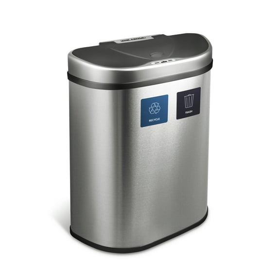 Nine Stars Automatic Kitchen Trash Can, 18 Gallon Stainless Steel Recycle Garbage Bin with Soft Close Lid, Silver