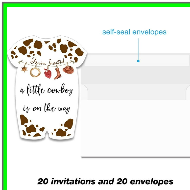 Rustic Cowboy Baby Shower Invitations Set of 20 with