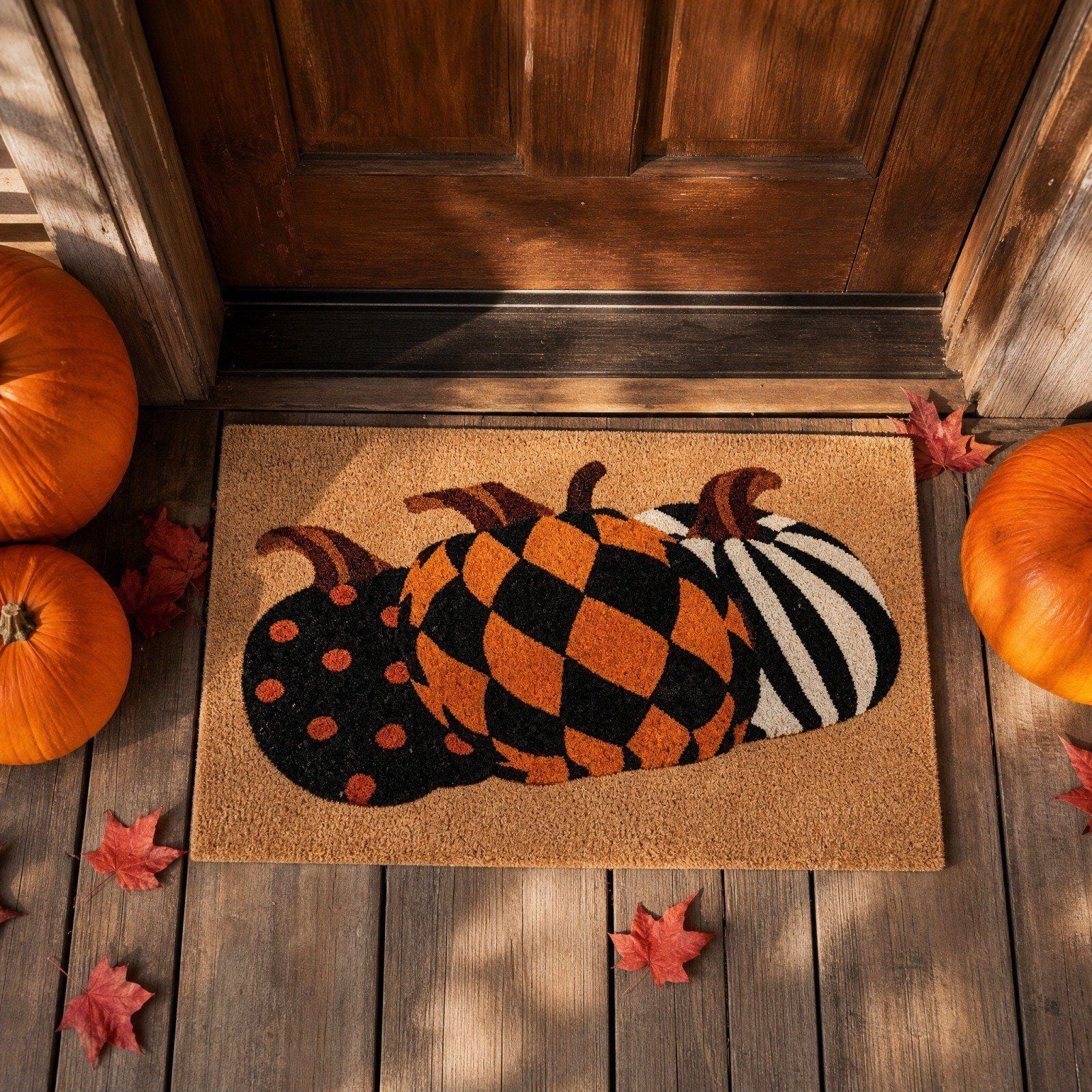 Halloween Decorations Patterned Pumpkin Coir Doormat Black Orange Check Halloween Home Decor Halloween Pumpkin Decor Halloween Doormat for Holiday Gifts Decor