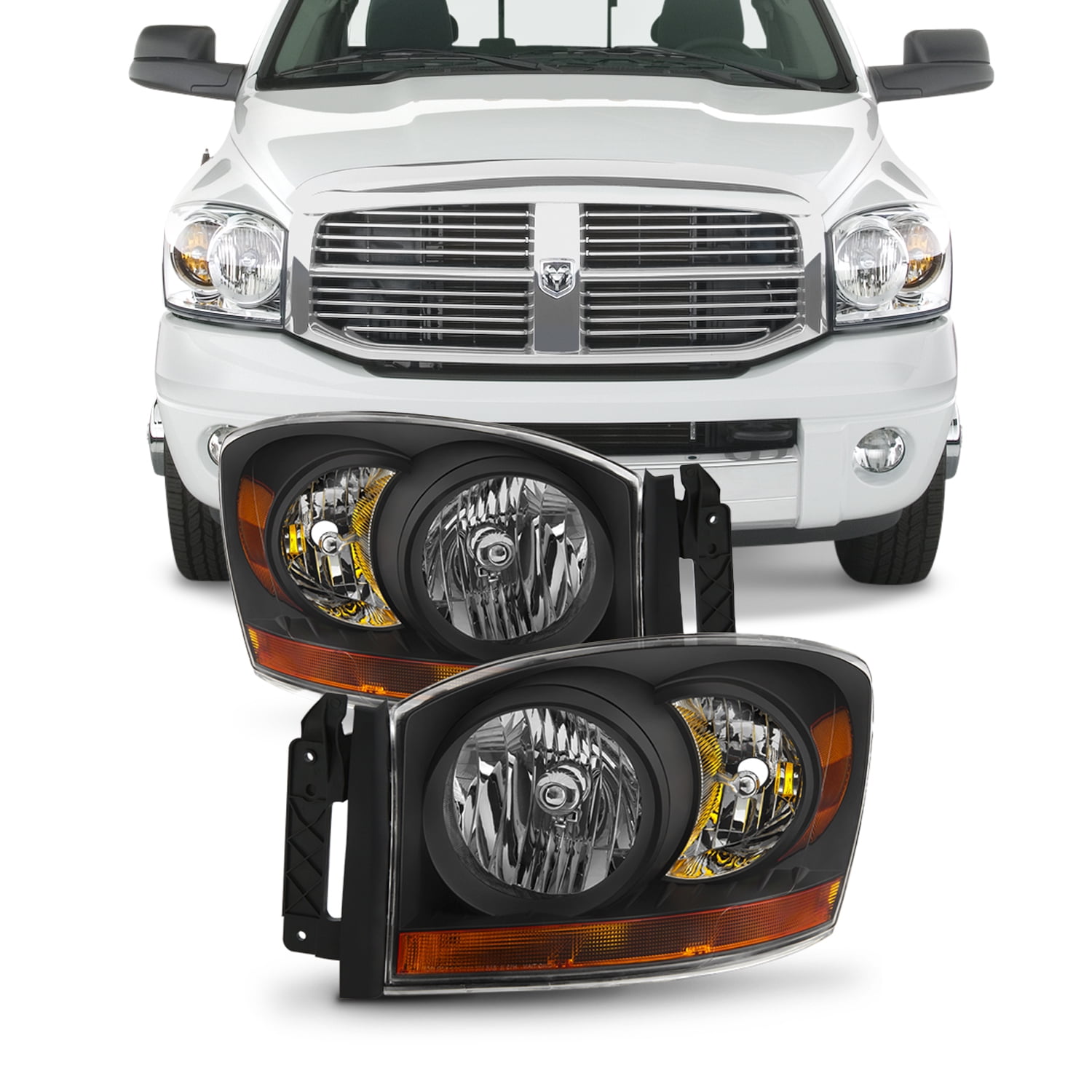 Fit 2007-2008 Dodge Ram 1500 2500 3500 Black Smoked Headlights+LED Tail Lights