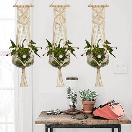 EEEKit 3 Pack Macrame Plant Hanger - Indoor Outdoor Hanging Planter Shelf - Decorative Flower Pot Holder - Hanging Baskets For Plant, Boho Bohemian Home Decor, in Box, for Succulents, Cacti, (Best Herbs For Hanging Baskets)