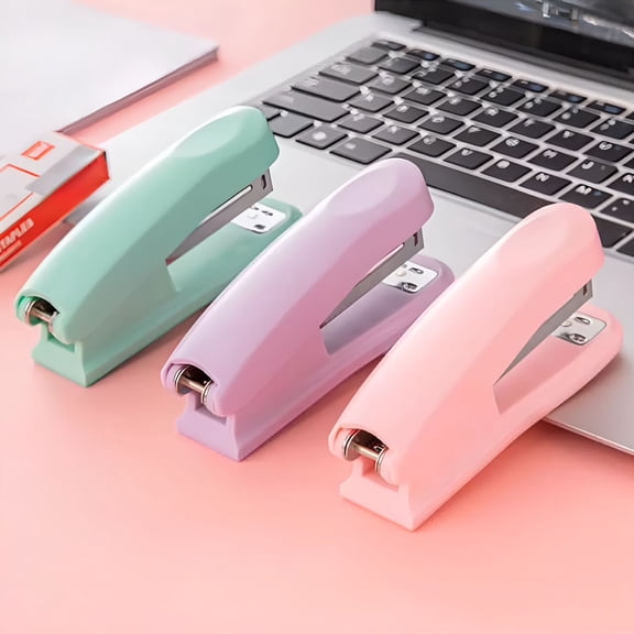 CCOCC Staple Gun Stapler-12 Hole Portable Desktop Binding Machine |Heavy Duty Manual Office Stapler |Plastic Metal Macaron Color Medium Size |Compact Multi-Purpose Fastener 12x5.5x3.3cm |1 Pack