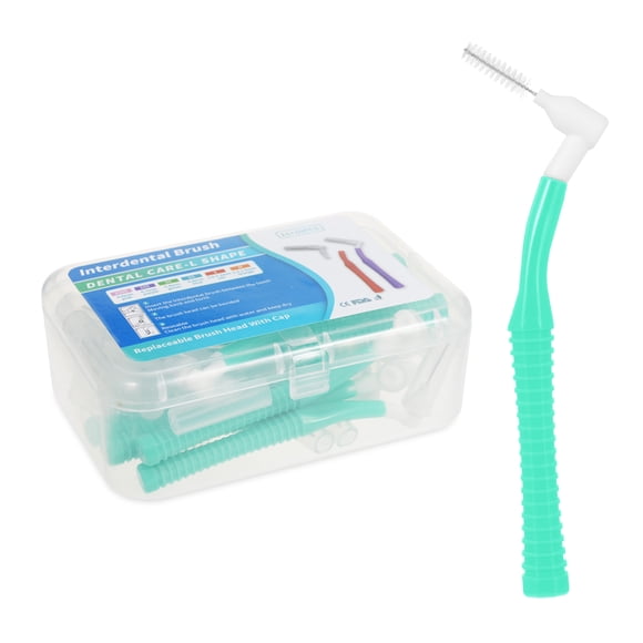 15+10PCS L-Shaped Interdental Brush Set Replaceable Brush Head with Cap Dental Floss Picks with Storage Box Plaque Remover Teeth Cleaning Brush Tooth Gap Cleaner for Orthodontic Care and Oral Hygiene