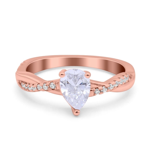 Blue Apple Jewelry Co. Rose Tone, CZ Size-6 Pear Teardrop Art Deco Bridal Ring Infinity Twisted