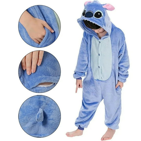 Sleepwear Holiday Pajamas Cosplay Cartoon Hooded Kid Girls Boy Stitch Jumpsuits