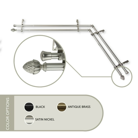 13/16 inch Cupule Corner Window Double Curtain Rod 66-120" - Satin Nickel