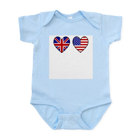 CafePress - Union Jack / USA Heart Flags Infant Bodysuit - Baby Light Bodysuit, Size Newborn - 24 Months