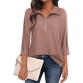 thumbnail image 4 of Womens Tops Dressy Casual 3/4 Length Sleeve V Neck Shirts and Blouses Zipper Collar Women Polo Shirts, 4 of 4
