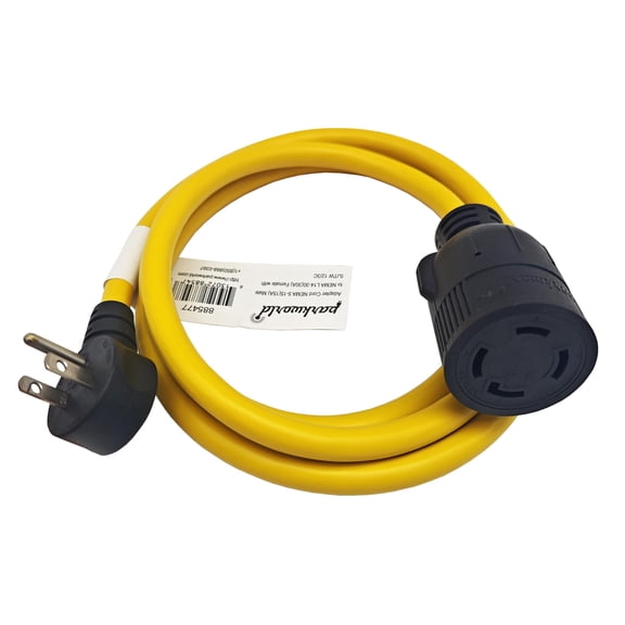 Parkworld 885477F Household 15A right angle plug 5-15P to Generator 4 prong 30A receptacle L14-30R socket Adapter Cord (6FT) groung pole down of the plug