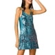 thumbnail image 4 of Vestido de Promoción Mini de Mujer INSPIRE CHIC con Brillo y Lentejuelas, Cuello en V, Tirantes Ajustables, Color Azul Teal, Talla L, 4 of 8