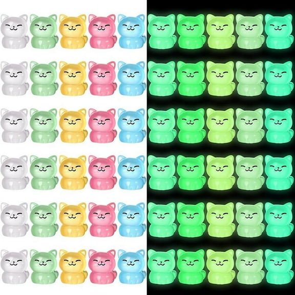 60 Pcs Luminous Miniature Cat Figurines Resin Cute Small Figures Glow in the Dark Mini Animals
