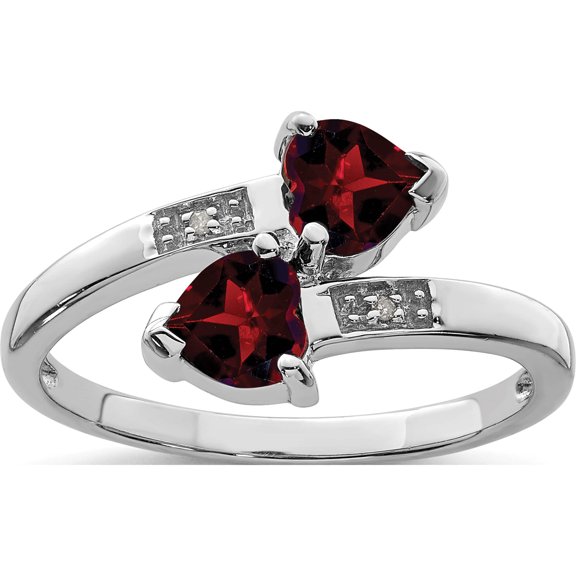 Sterling Silver Rhodium Garnet & Diamond Heart Ring (Size 6) Made In India qdx594-6
