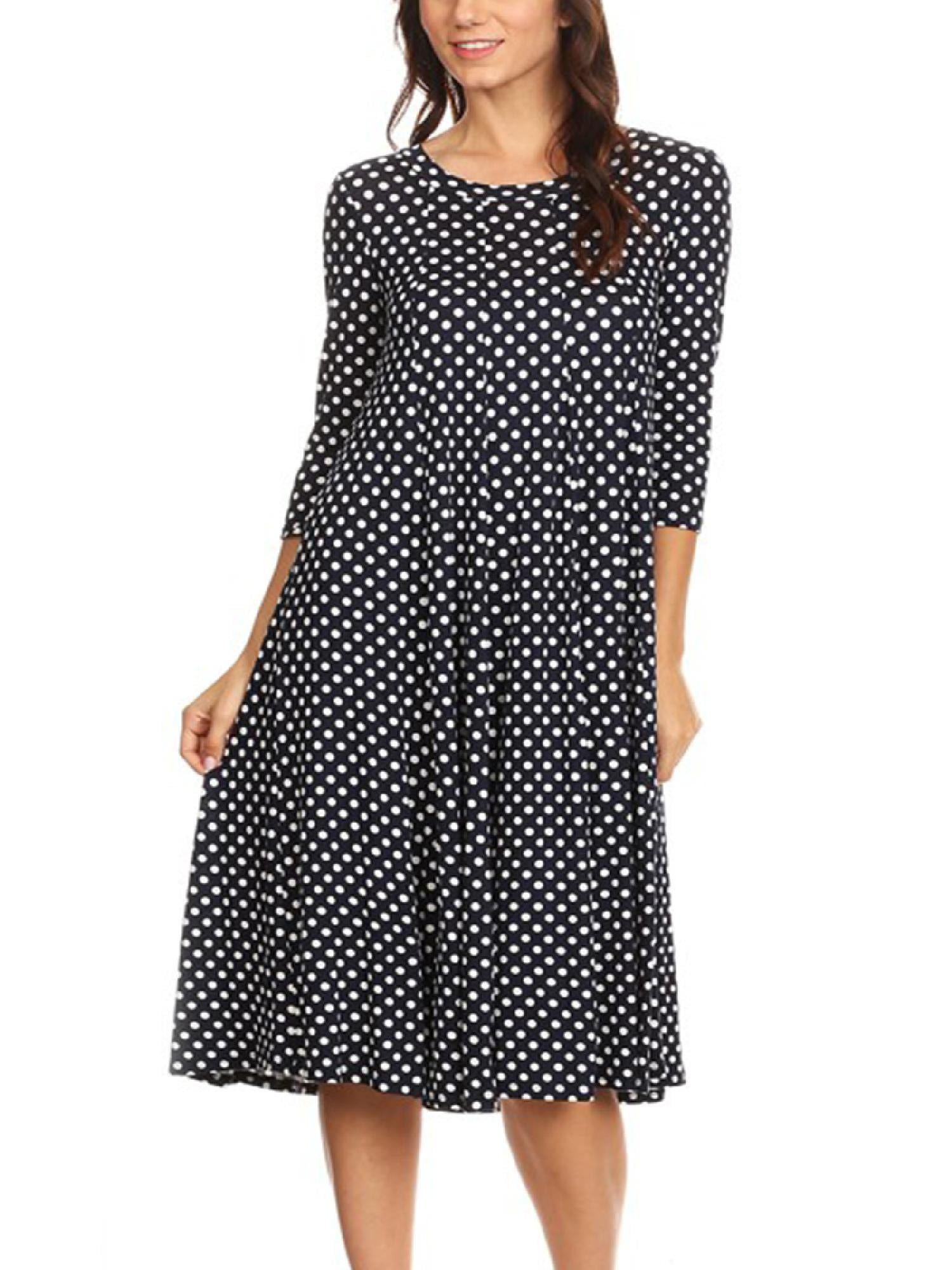 Women's trendy style 3/4 sleeve polka dot print midi dress. - Walmart.com