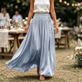 thumbnail image 7 of Zynoxe Womens Maxi Skirts Casual Ruched Elastic Drawstring High Waist Boho Skirts Versatile Elegant Dating Breathable Travel Boho Skirts Blue L, 7 of 7