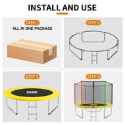 SKOK 8FT Backyard Trampoline with Enclosure Net & Ladder, Upright-Poled Outdoor Colorful Trampoline, 400LBS Capacity Waterproof Durable Trampoline for Kids & Adults Family Birthday Gift