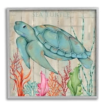 Stupell Industries Rustic Sea Turtle Animal Animals & Insects Painting Gray Framed Art Print Wall Art, 24 x 24
