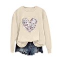 thumbnail image 6 of ibuvkizy Womens Sweatshirts Valentines Day Love Heart Round Neck Lover's Love Print Sweatshirt Long Sleeved Pullover Top/shirt Khaki,L, 6 of 7