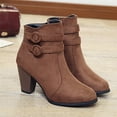 thumbnail image 5 of Women's Mid Calf Boots Retro Heel On Booties Comfortable Sole Casual Daily Wear Travel Dating Outfits,Color:Brown,Size:5.5, 5 of 9