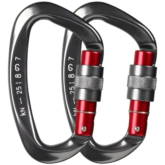 Mosquetones 25kN VentDepot VertexProGray 2Pzas Forma D Bloqueo Automático Roscado Gris