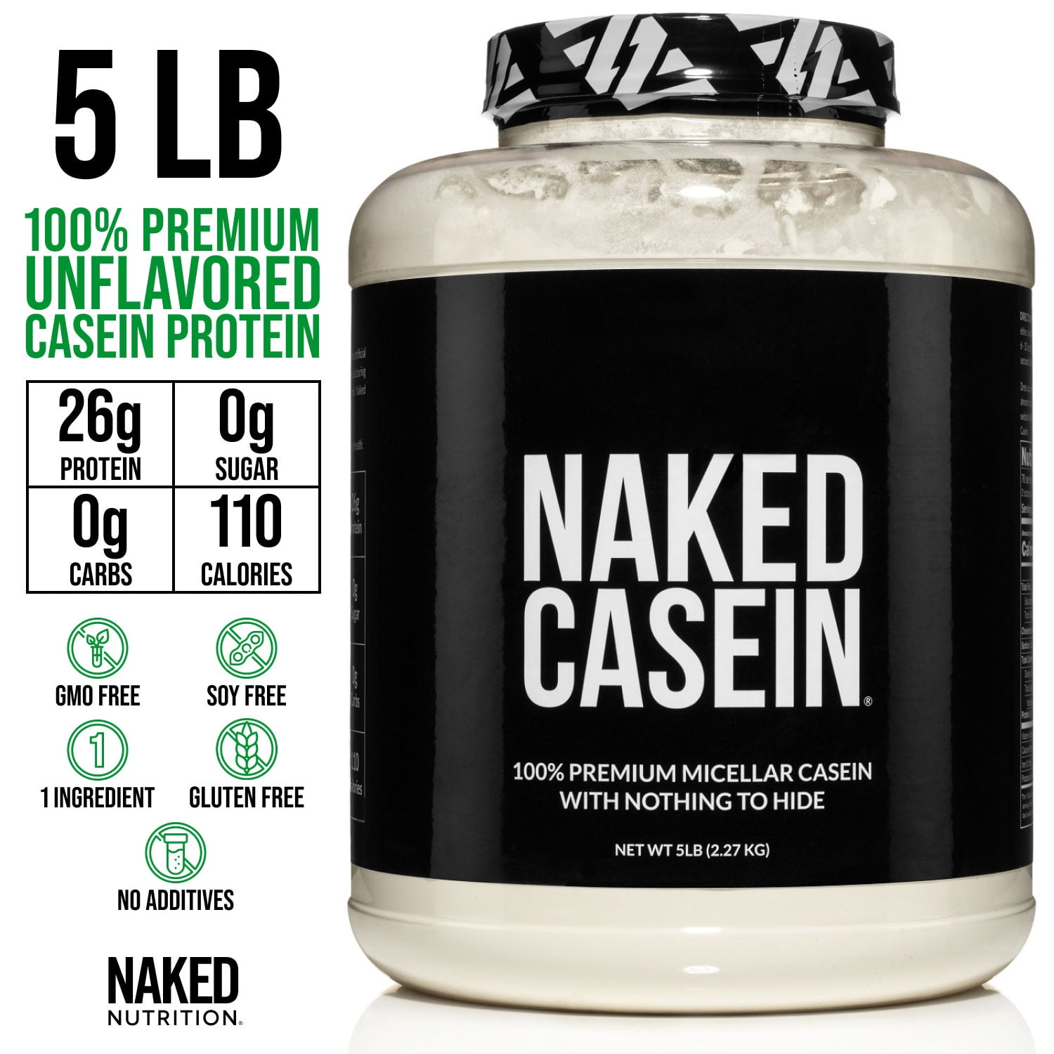 Naked CASEIN - 5LB 100% Micellar Casein Protein Powder from small dairy Farms - Bulk, GMO-Free, Gluten Free, Soy Free