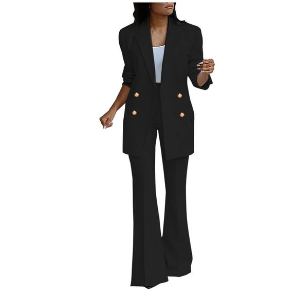 Aofany Women's Casual Elegant Business Suit Sets Lapel Solid Buttons Long Sleeve Coat Fashion High Waist Wide Leg Pants