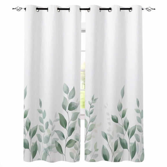 Sage Green Botanical Blackout Curtains 84 Inches Long, Pastoral Leaf Watercolor Thermal Insulated Black Out Curtains, Darkening Window Curtain Drapes for Bedroom Living Room 52"x84" 2 Panels