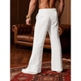 thumbnail image 6 of Inglocry Mens Linen Bell Bottom Pants Wide Leg Elastic Waist Drawstring Yoga Pants Summer Beach Lounge Trousers with Pockets White S, 6 of 6