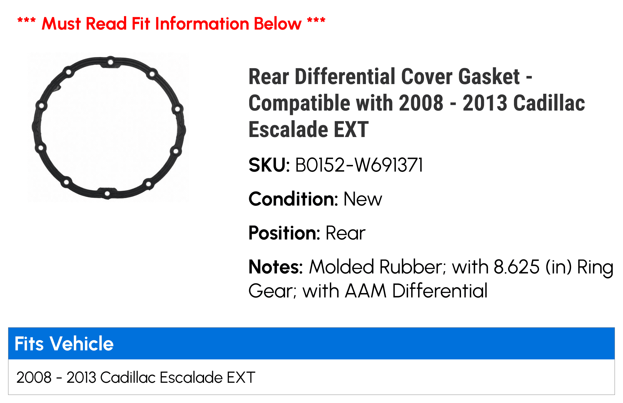 Rear Differential Cover Gasket Compatible with 2008 2013 Cadillac  Escalade EXT 2009 2010 2011 2012