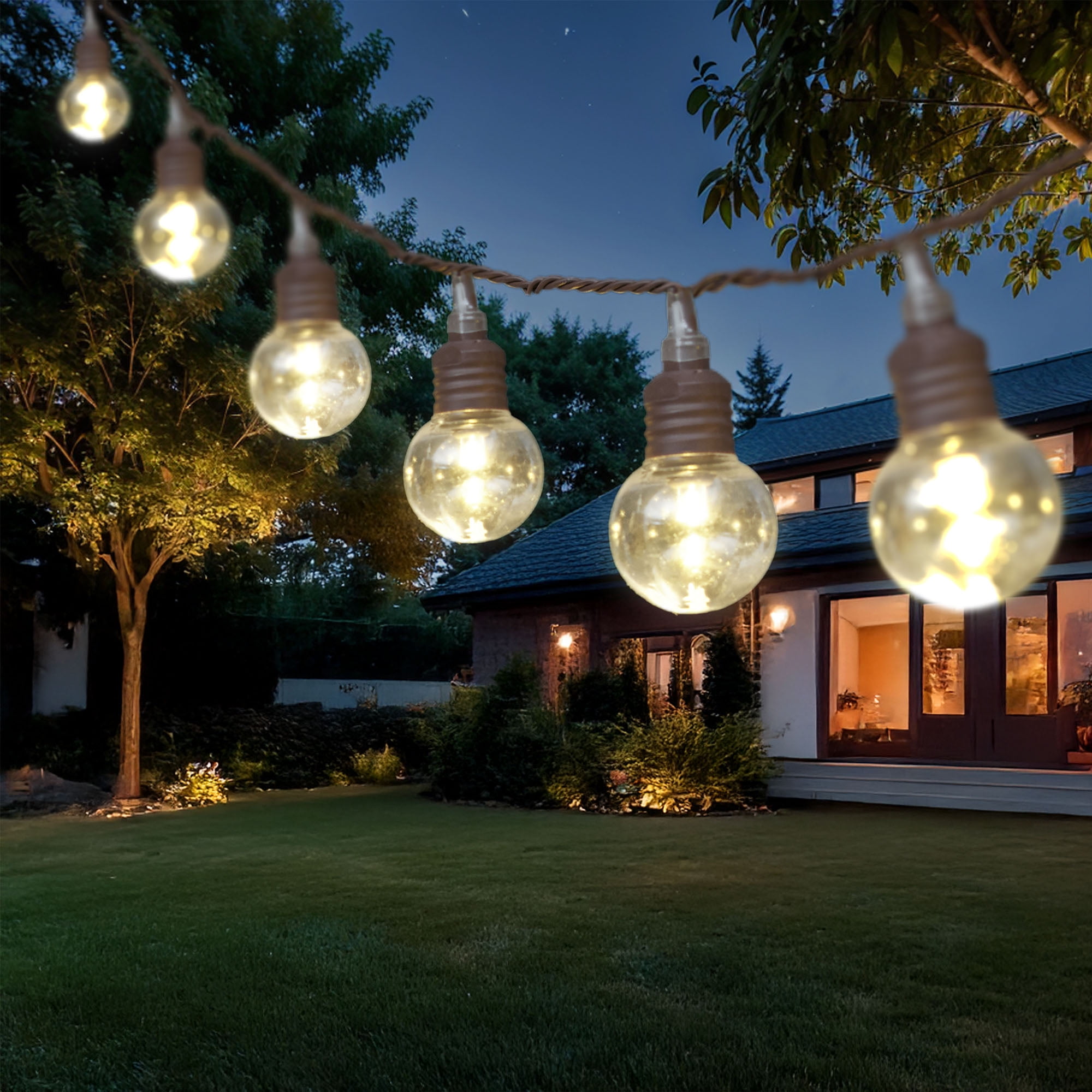 (3 pack) Mainstays 50-Count Warm White LED Plastic Globe Outdoor String Lights with Brown Wire