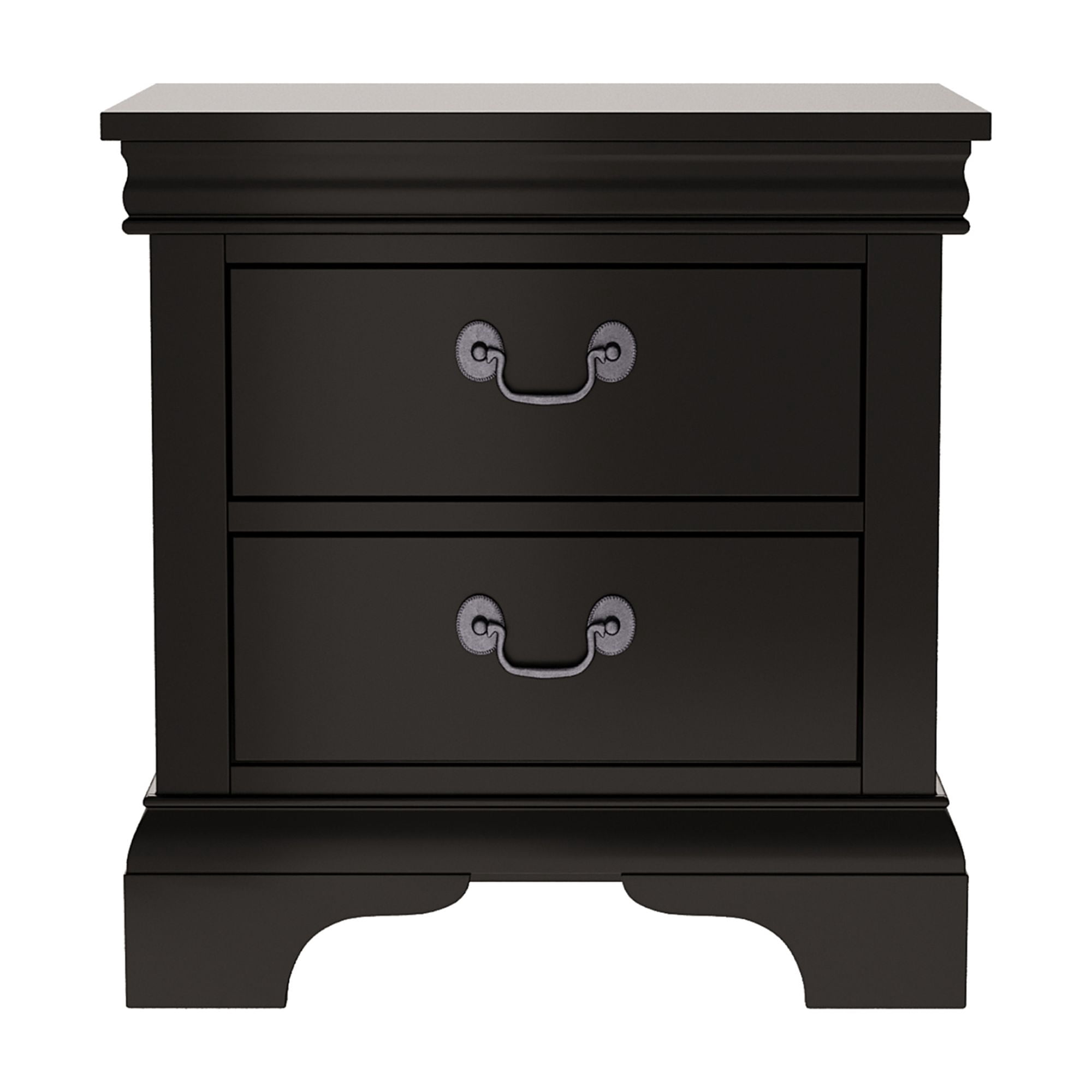 Traditional 2-Drawer Black Nightstand with Storage