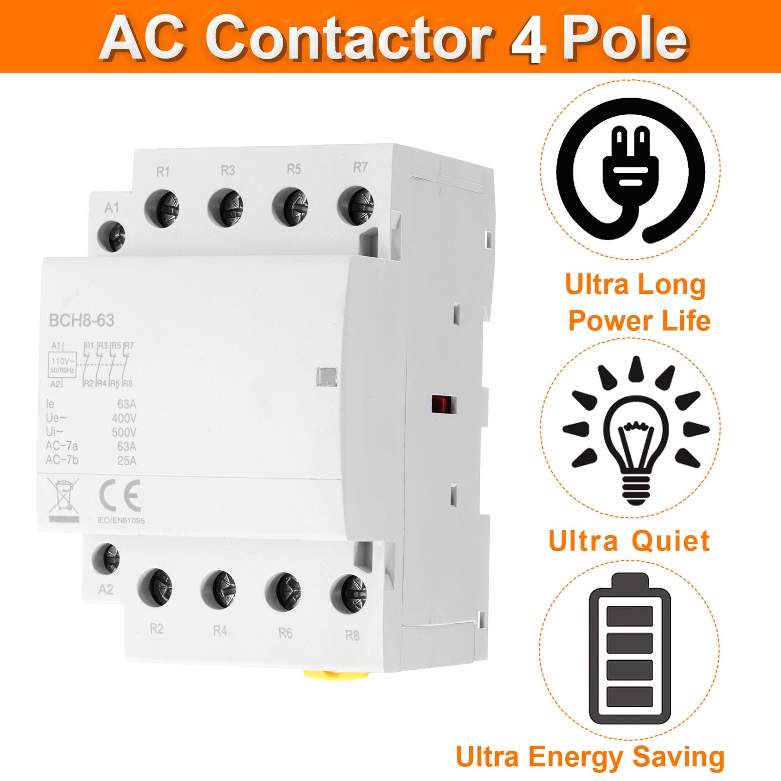 Uxcell AC Contactor 63A 4 Pole 4NC 110V Load and Lighting Circuit Control DIN Rail Mount