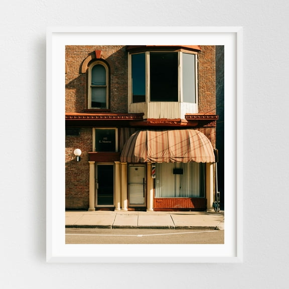 Barber Shop, Bloomington 01 - Bloomington Illinois Photography White Framed Wall Art Print 16 x 20 inches